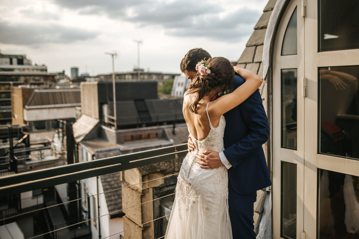 city london wedding bride and groom hugging