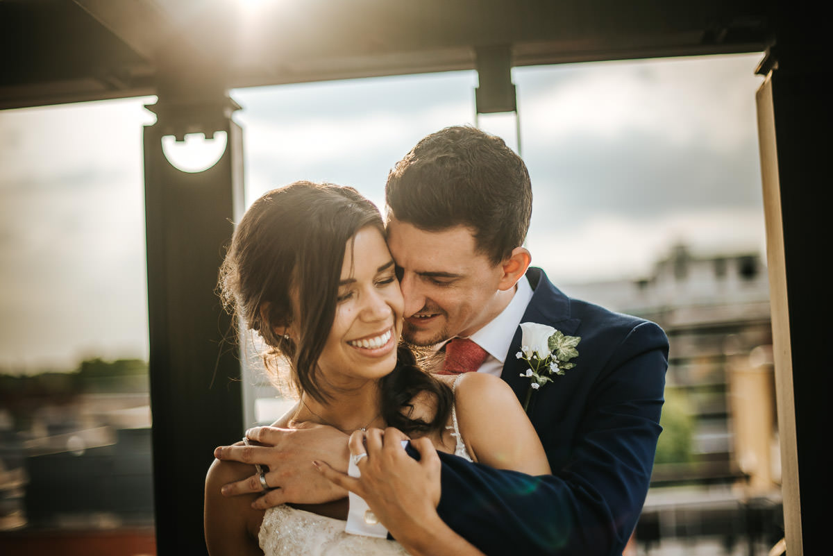 city london wedding bride and groom embracing