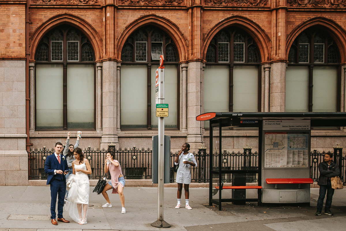 city london wedding bride and groom on the streets