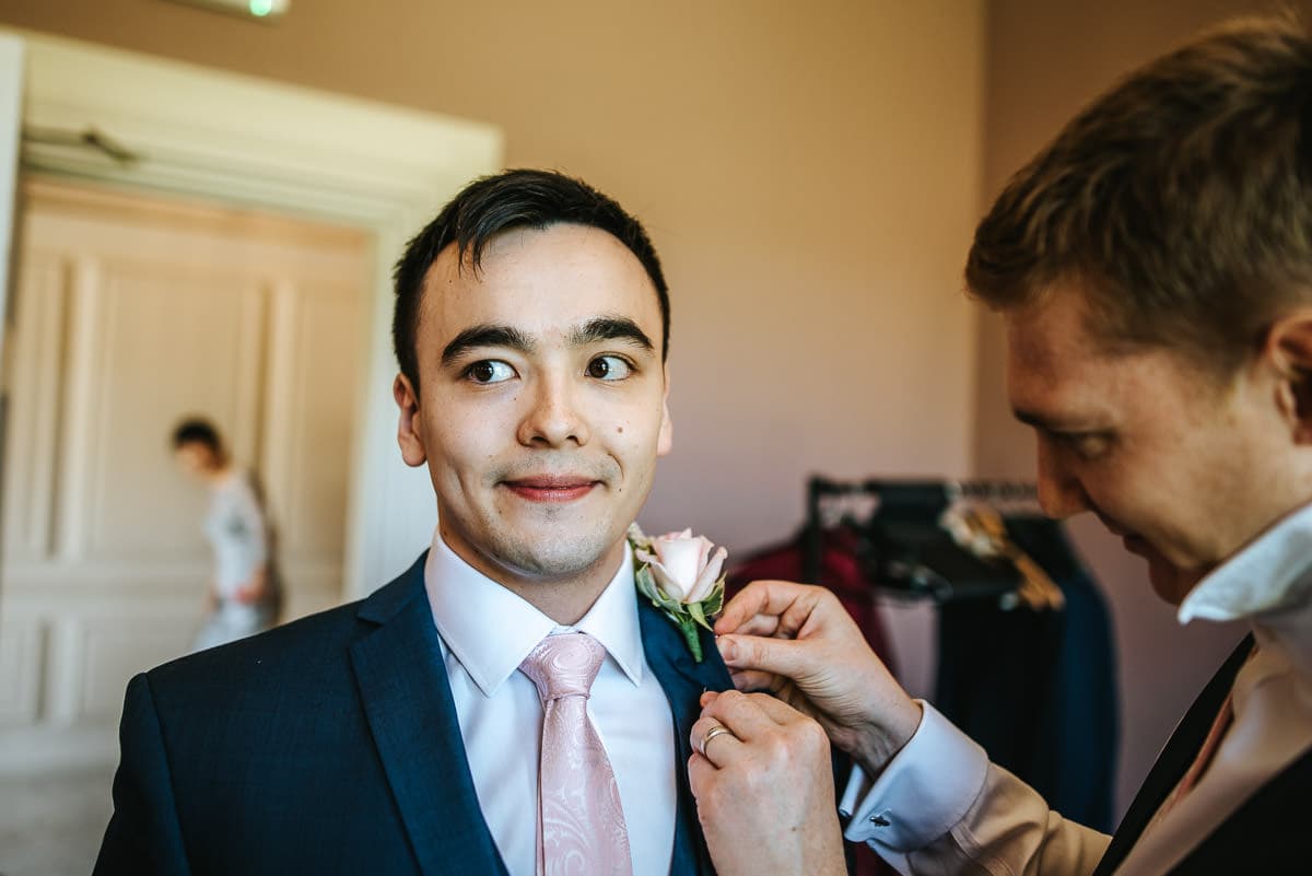 boys getting ready at morden hall wedding