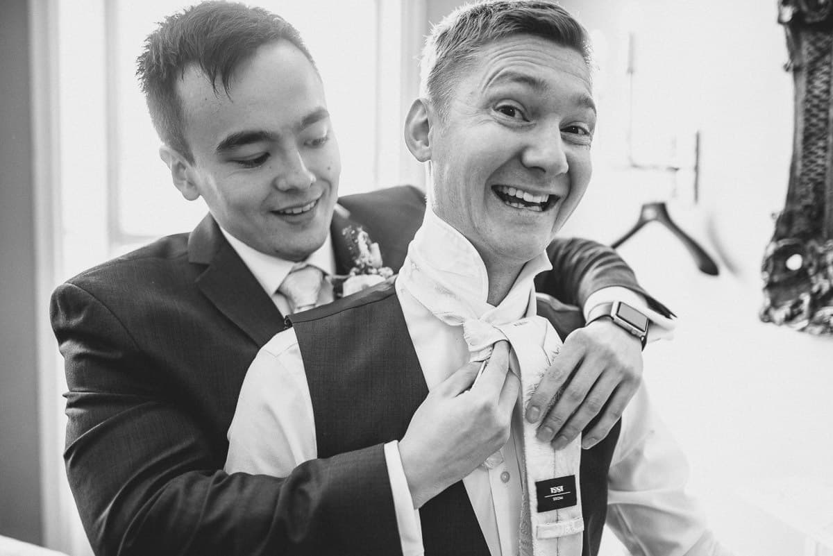 boys getting ready at morden hall wedding