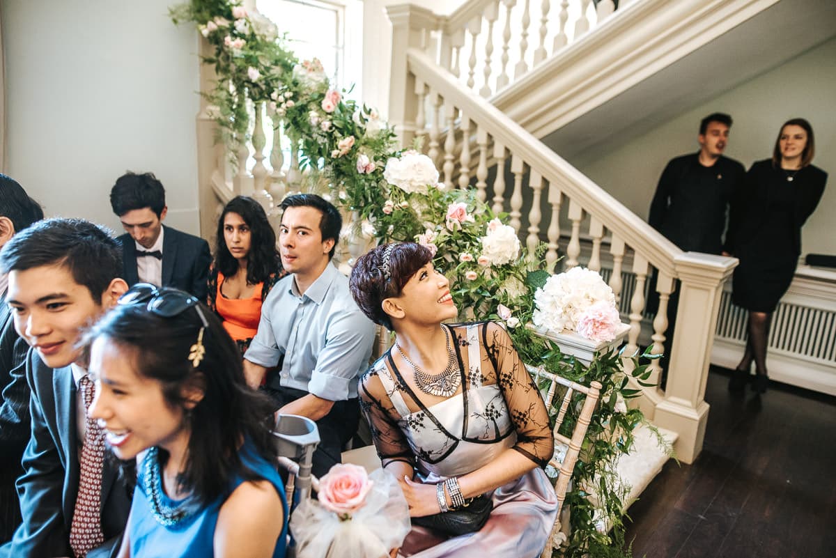 wedding guests gathering at orden hall