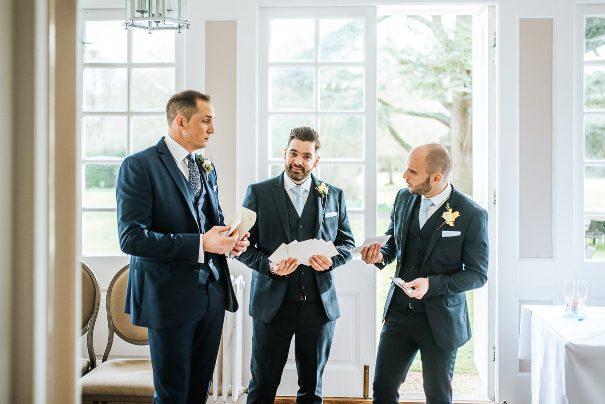 norton park wedding groomsmen rehearsing speech