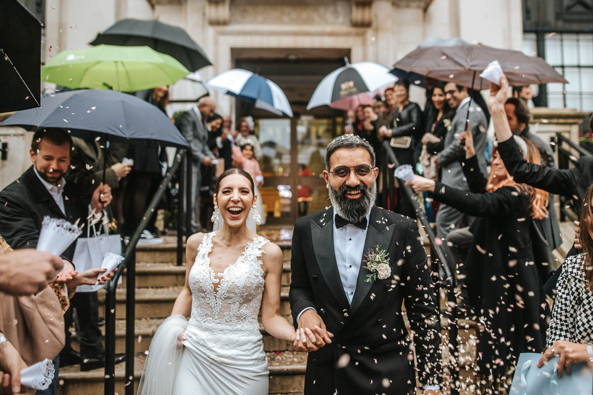 islington town hall wedding confetti being thrown