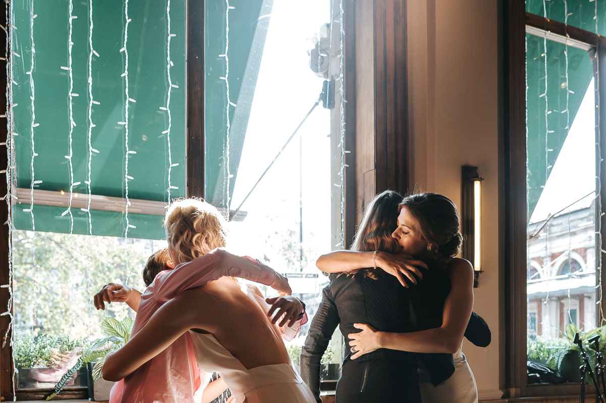 islington town hall wedding couple is receiving guests