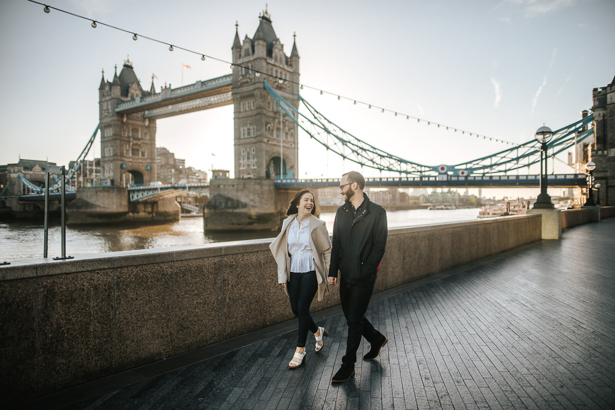 london engagement photography tower bridge and st paul's strolling by the bridge