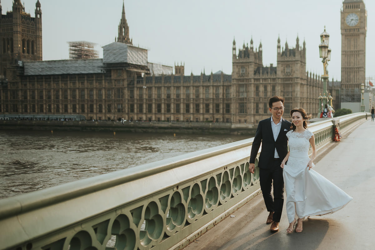 bride and groom during wedding engagement photo shoot by big ben