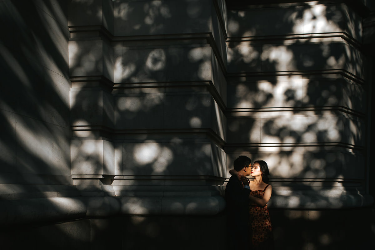 london engagement photography covent garden shadow and light playing