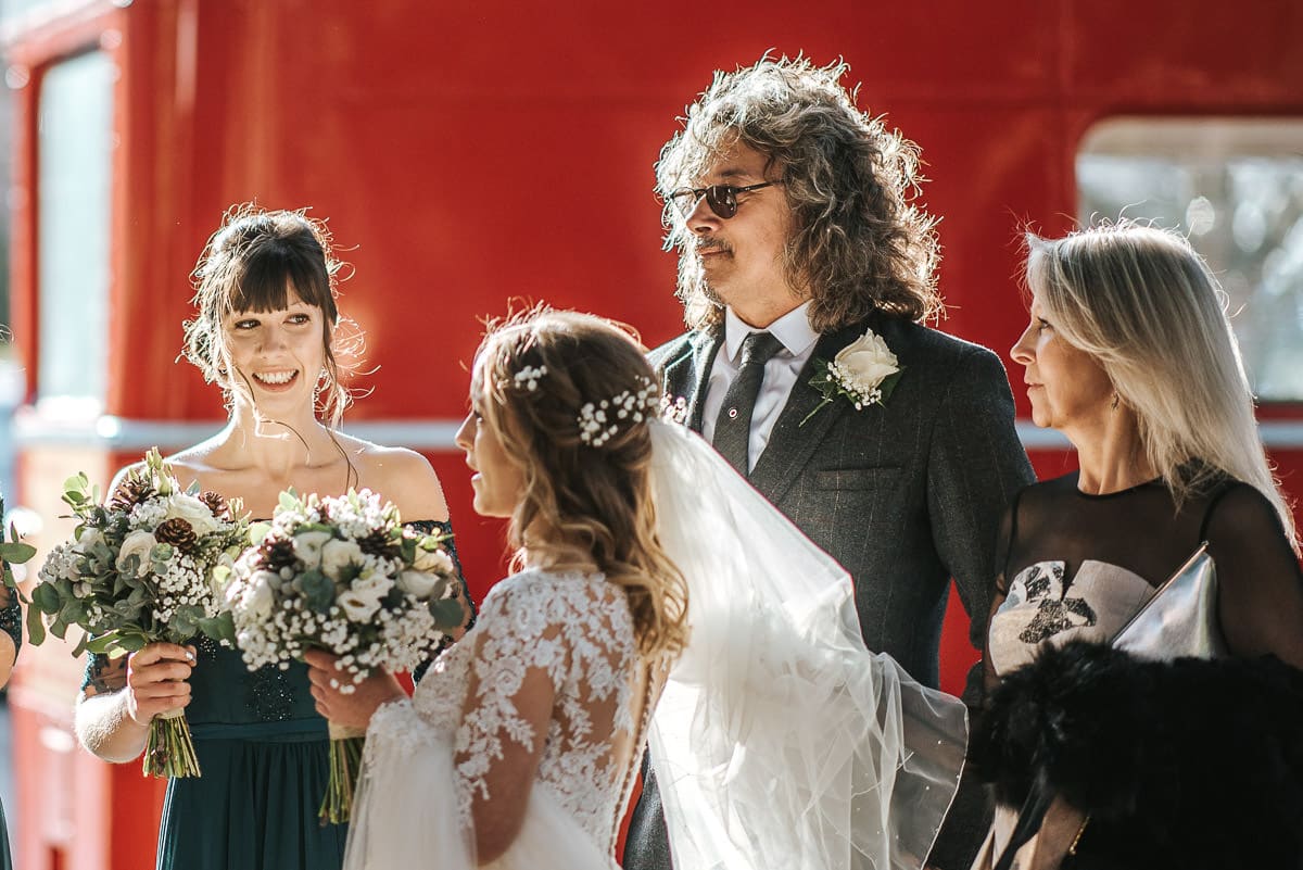 hertfordshire wedding photos bride by red bus