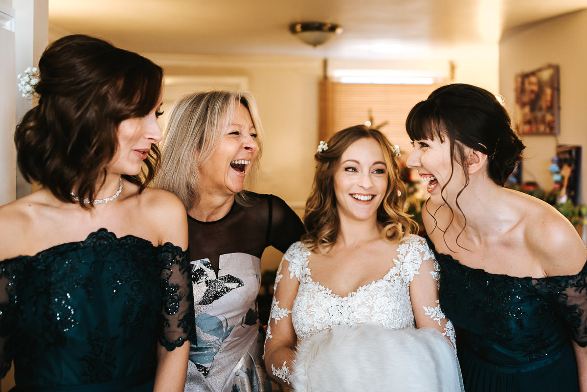tewin bury farm wedding bride with bridesmaids