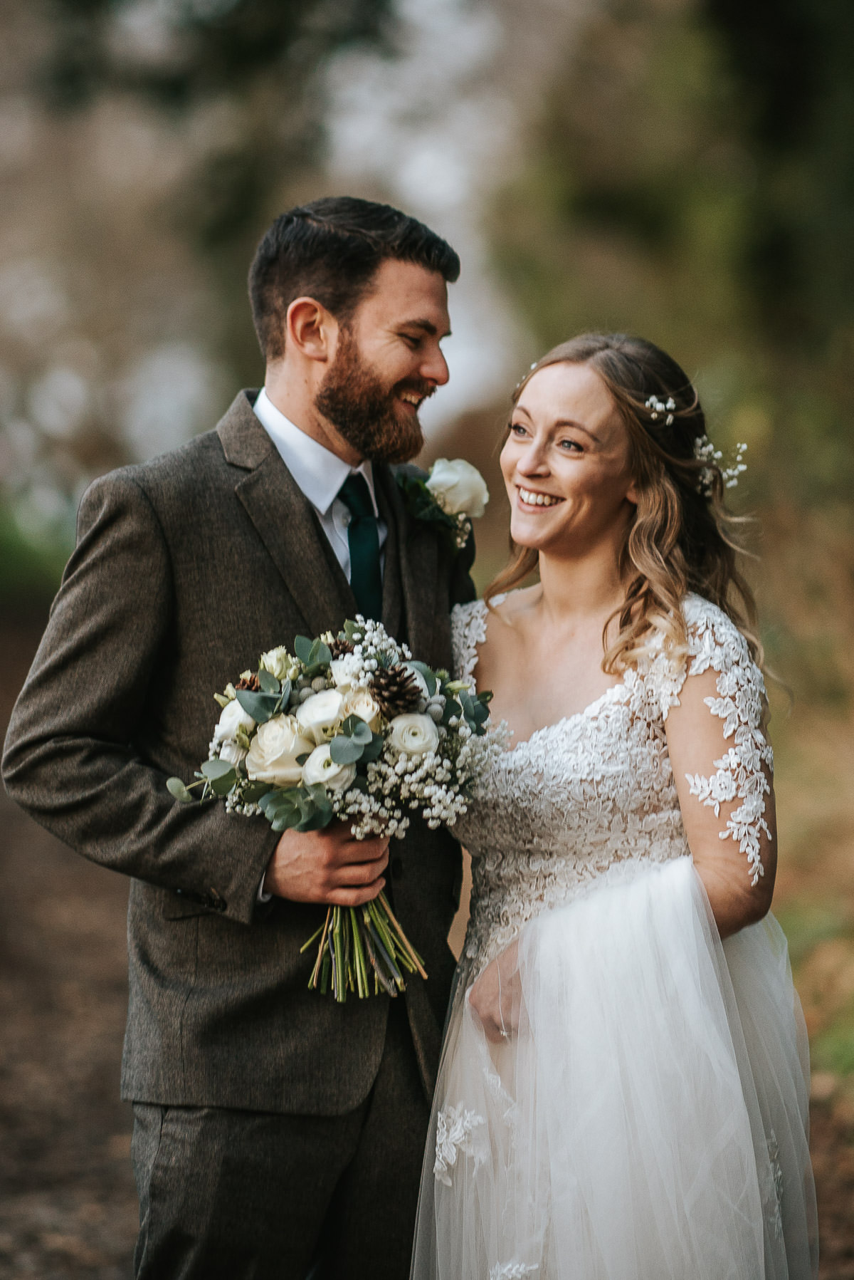 tewin bury farm wedding couple shoot smiling