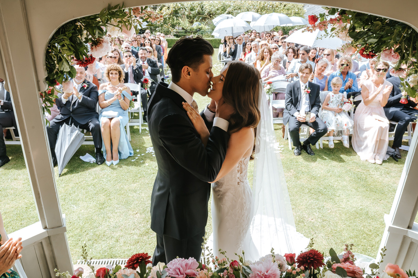braxted park wedding ceremony first kiss