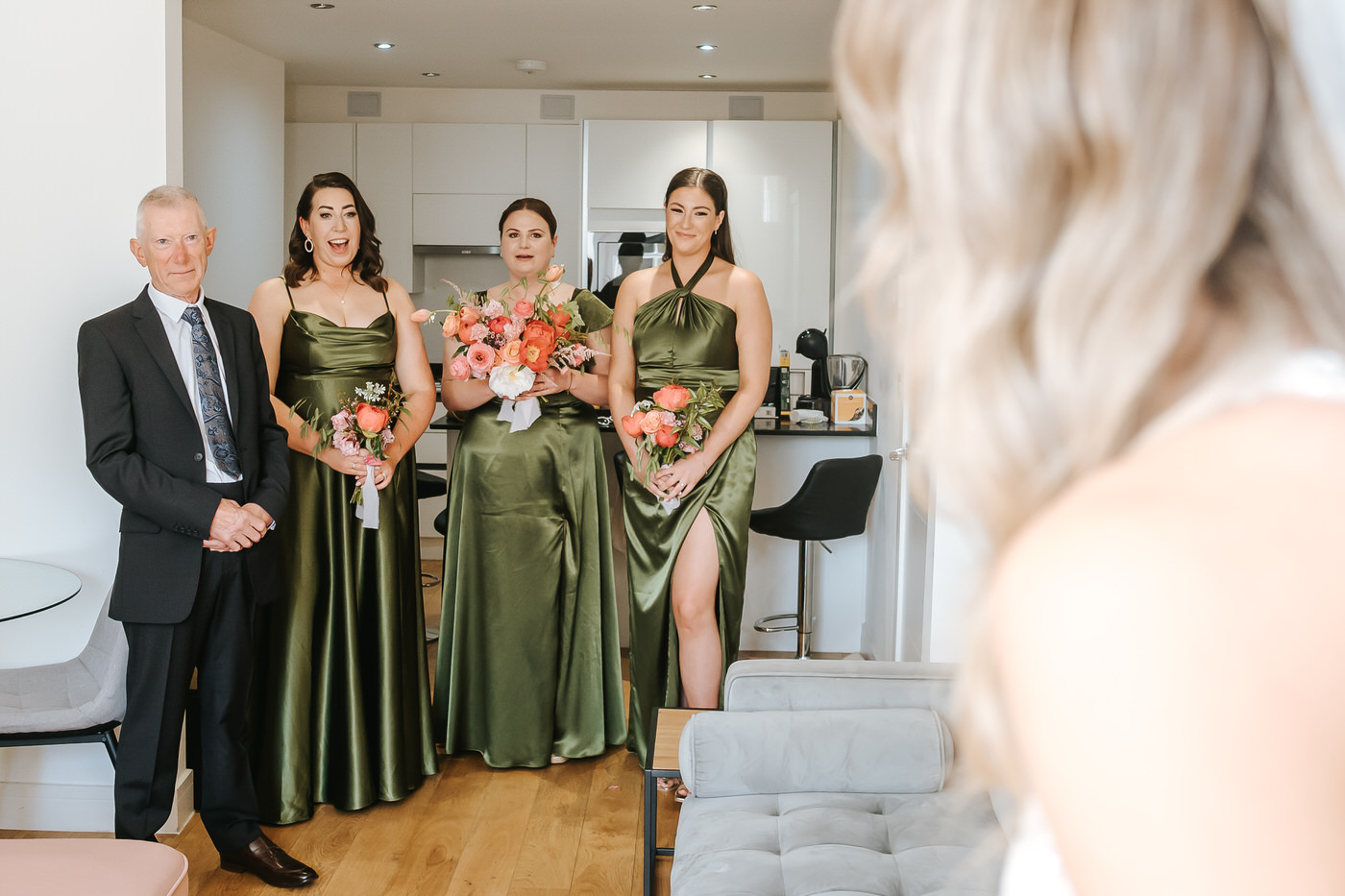 asylum chapel wedding father of the bride and bridesmaids first look