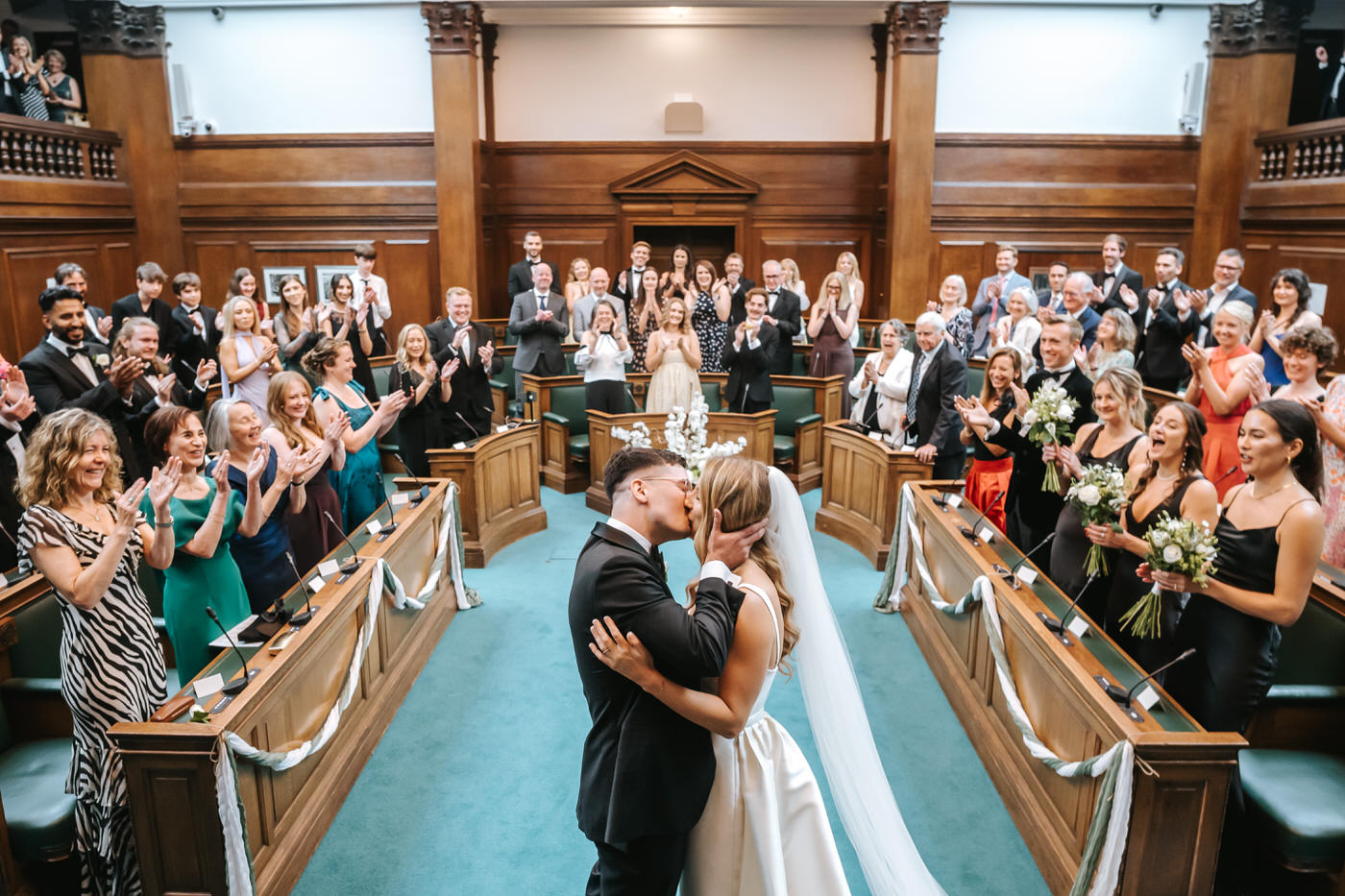 Camden Town Hall wedding ceremony first kiss