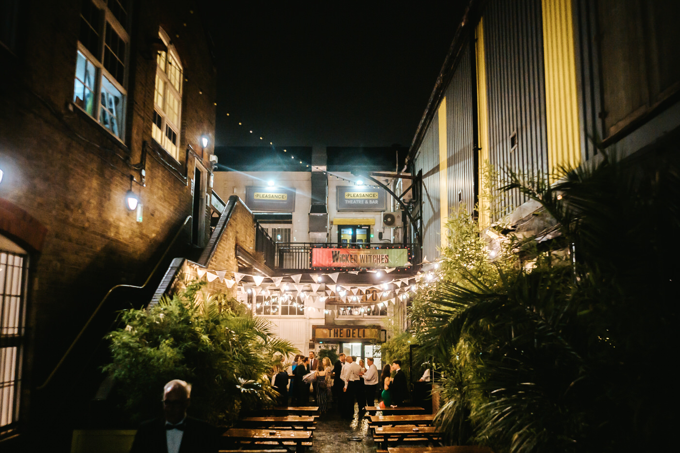 depot wedding ouside in the eveneing