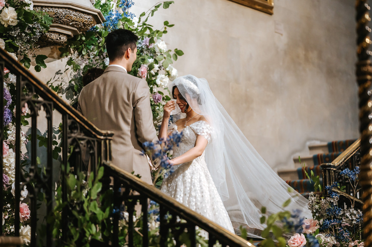 ashridge house wedding ceremony bride crying while saying her vows