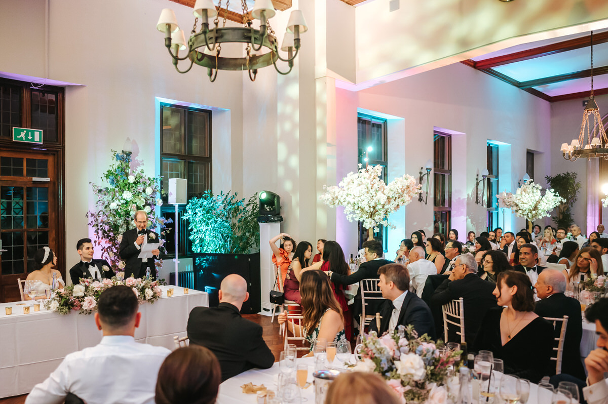 ashridge house wedding wide shot of the father of the bride speech
