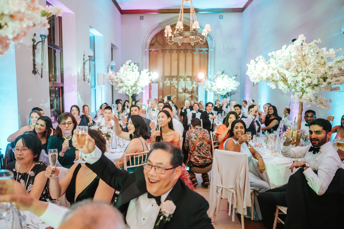 ashridge house wedding guests cheering and clapping